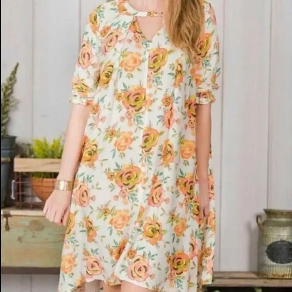 Matilda Jane Sunday best flowy yellow orange floral dress small oversized